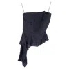 Roland Mouret Linet Strapless Draped Metallic Piqué Top In Navy Blue Viscose In Blue