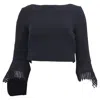 Roland Mouret Liverton Fringe Sleeve Crop Top In Black Wool In Blue