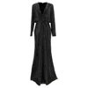 Roland Mouret Long Sleeve Diamante Maxi Dress In Black Polyester In Black
