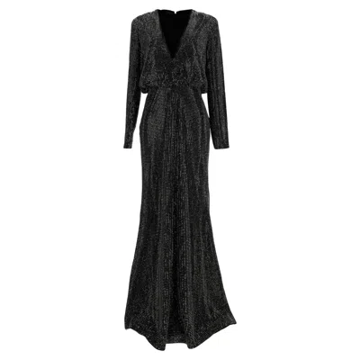 Roland Mouret Long Sleeve Diamante Maxi Dress In Black Polyester