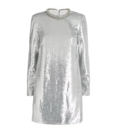 Roland Mouret Long-sleeve Embellished Mini Dress In Grey
