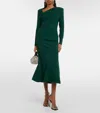 ROLAND MOURET LONG SLEEVE ROUCHED MIDI DRESS IN GREEN
