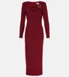 Roland Mouret Long-sleeved Crêpe Midi Dress In Burgundy