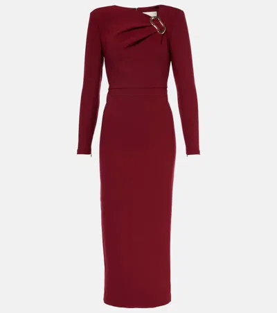 Roland Mouret Long-sleeved Crêpe Midi Dress In Burgundy