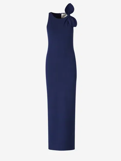 Roland Mouret Stretch Viscose Flat Knit Long Dress In Cobalt Blue