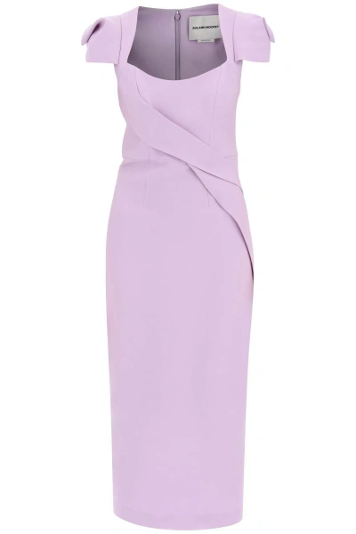 Roland Mouret Draped Wool And Silk Midi Dress In Purple