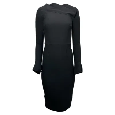 Roland Mouret Midi Long Sleeve Bodycon Dress In Black Polyester