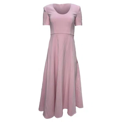 Roland Mouret Midi Scoop Neck Short Sleeve Dress In Pink Wool