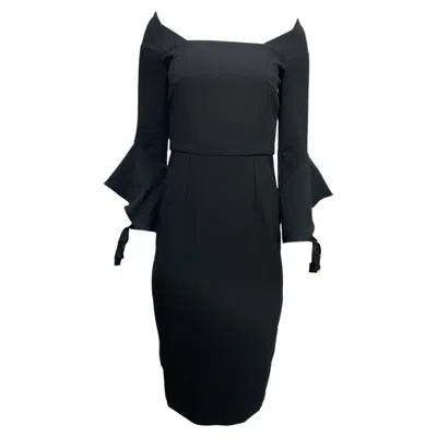 Roland Mouret Midi Wide-shoulder Bell Sleeve Dress In Black Polyester