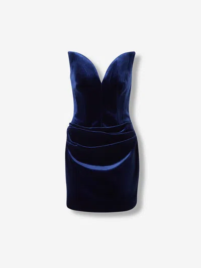 Roland Mouret Pleated Velour Dress In Blue