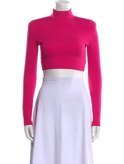 Pre-owned Roland Mouret Mock Neck Long Sleeve Crop Top In Pink