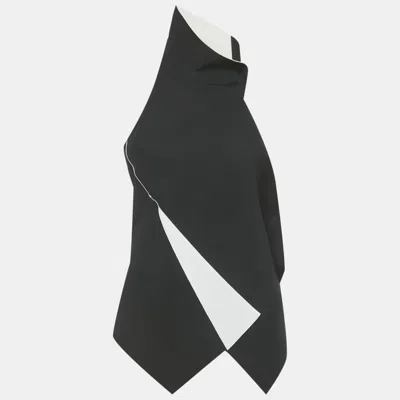 Pre-owned Roland Mouret Monochrome Halter Neck One Shoulder Scarf Top M In Black