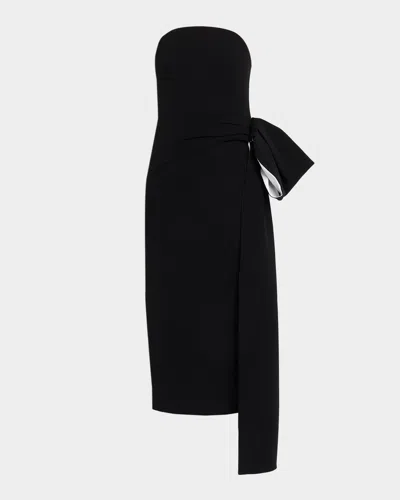 Roland Mouret Moon Strapless Draped Bow Midi Dress In Black