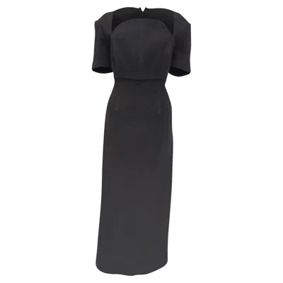 Roland Mouret Moon-neck Midi Dress In Black Wool