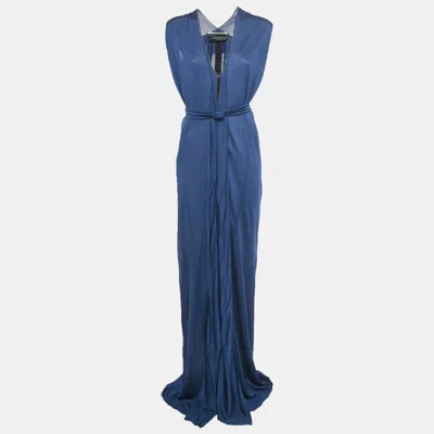Roland Mouret Navy Blue Crepe Belted Maxi Dress