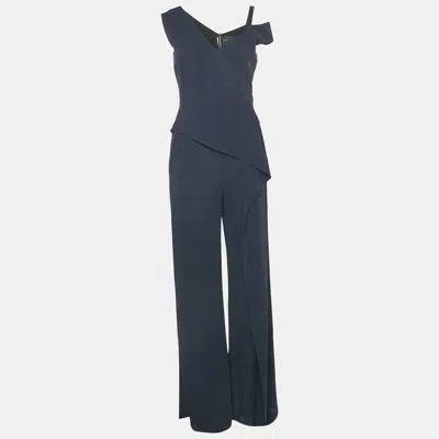Roland Mouret Navy Blue Crepe Ruffled Jumpsuit