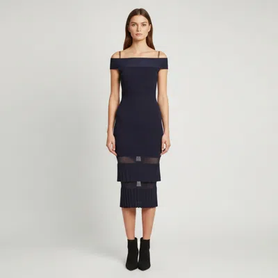 Pre-owned Roland Mouret Navy Blue Knit Off Shoulder Mermaid Dress M