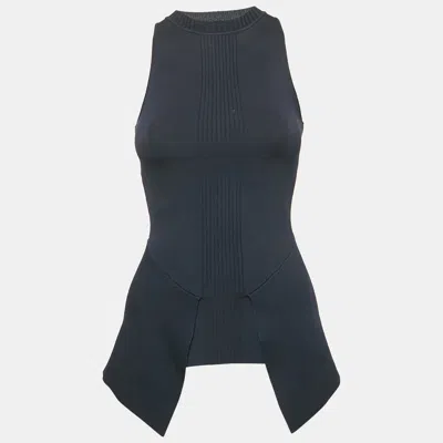 Pre-owned Roland Mouret Navy Blue Rib Knit Asymmetric Top Xs