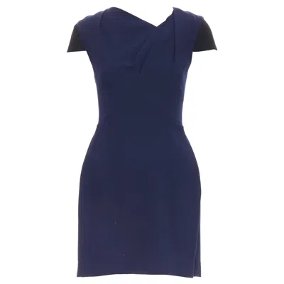 Pre-owned Roland Mouret Navy Blue Wool Blend Cap Sleeve Asymmetric Shift Dress Uk6 Xs
