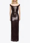 Roland Mouret Off-the-shoulder Sequin Midi Dress In Brown