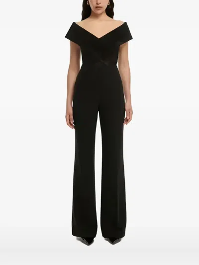 Roland Mouret Off-shoulder Velvet-effect Crop Top In Black