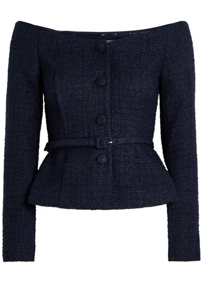 Roland Mouret Off-the-shoulder Bouclé Top In Blue