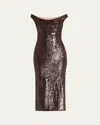 Roland Mouret Off-the-shoulder Sequin Midi Dress In Brown