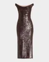 Roland Mouret Off-the-shoulder Sequin Midi Dress In Brown