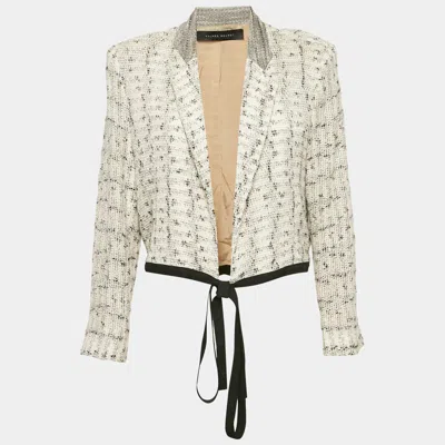 Roland Mouret Off White Patterned Cotton Knit Wrap Jacket Xl In Gray