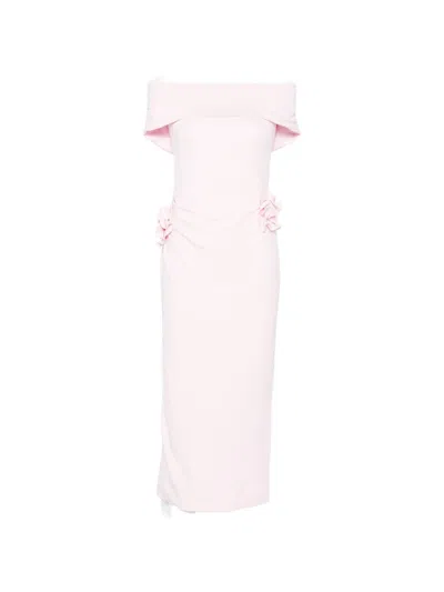 Roland Mouret Off-shoulder Ruffled Midi Dress In Pink