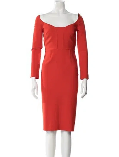Pre-owned Roland Mouret Off-the-shoulder Knee-length Dress In Orange