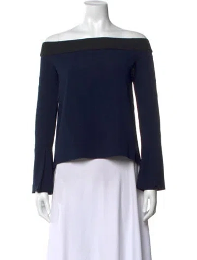 Pre-owned Roland Mouret Off-the-shoulder Long Sleeve Top In Blue