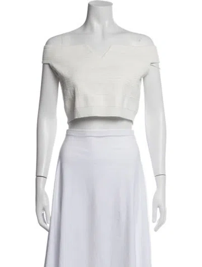 Pre-owned Roland Mouret Off-the-shoulder Short Sleeve Crop Top In Neutrals