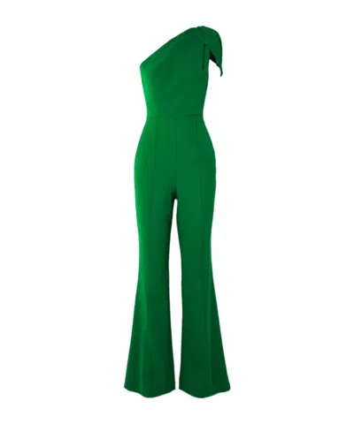 Roland Mouret One-shoulder Stretch-cady Jumpsuit In Green