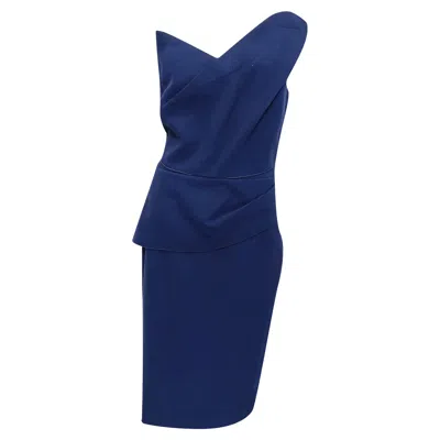 Roland Mouret One-shoulder Midi Dress In Navy Blue Wool