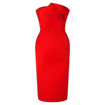 Pre-owned Roland Mouret Origami Bandeau Midi Dress In Red