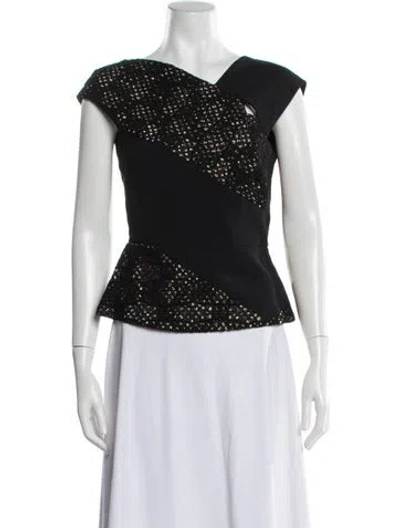 Pre-owned Roland Mouret Patterned Asymmetrical Top In Black