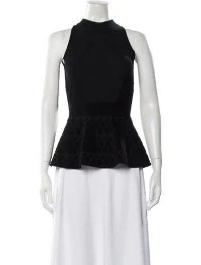 Pre-owned Roland Mouret Patterned Mock Neck Top In Black