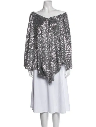 Pre-owned Roland Mouret Patterned Off-the-shoulder Sweater In Silver