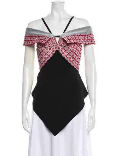 Pre-owned Roland Mouret Patterned Off-the-shoulder Top In Black