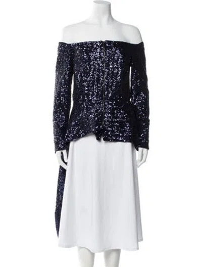 Pre-owned Roland Mouret Patterned Off-the-shoulder Top In Blue