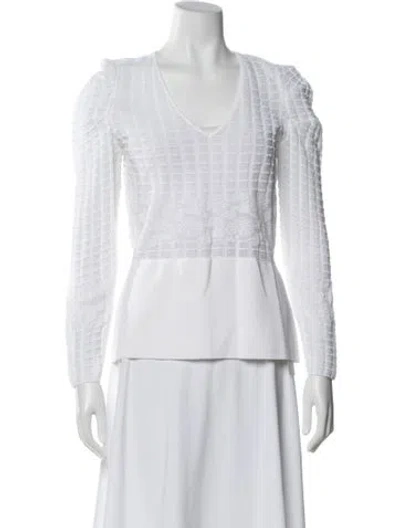 Pre-owned Roland Mouret Patterned V-neck Top In White