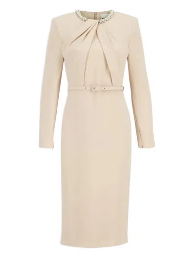 Roland Mouret Pearl-embellished Draped Dress In Neutral
