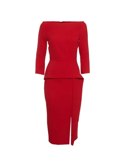 Pre-owned Roland Mouret Peplum Midi Dress In Red