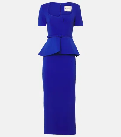 Roland Mouret 装饰腰摆真丝与羊毛混纺中长连衣裙 In Blue