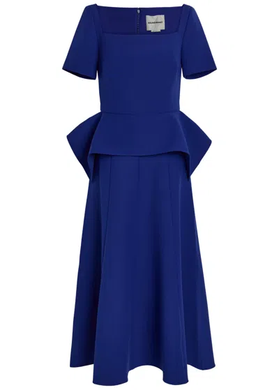 Roland Mouret Peplum-hem Crepe Midi Dress In Blue