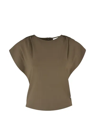 Roland Mouret Petal Drape-sleeve Top In Gray