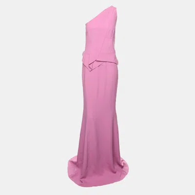 Pre-owned Roland Mouret Pink Crepe One Shoulder Long Dress M