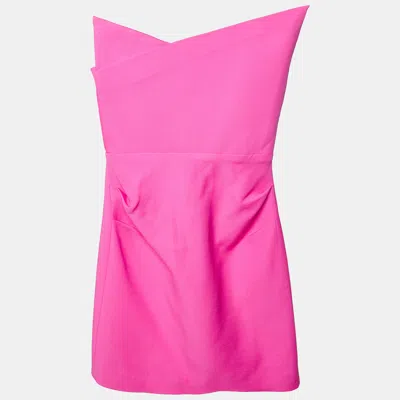 Pre-owned Roland Mouret Pink Wool Blend Asymmetric Strapless Mini Dress S