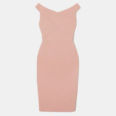 Pre-owned Roland Mouret Pink Wool Midi Dress Xl (uk 14)